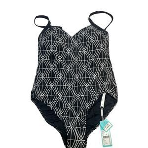 Seafolly Goddess Boy Leg Twist Front One Piece Retro Women’s Bathing Suit, Sz 8